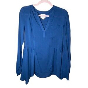 Maeve Anthropologie Top size 10 Blouse Laiken Henley High Low Blue‎ Boho Beachy